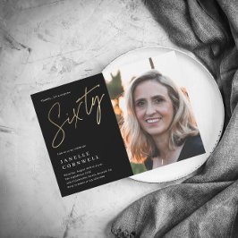 ミニマルなスクリプトブラックと金ゴールド60番目の写真 招待状