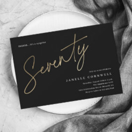 ミニマルなスクリプトブラックと金ゴールド70誕生日 招待状