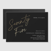 ミニマルなスクリプトブラックと金ゴールド75誕生日 マグネット招待状 (正面/裏面)