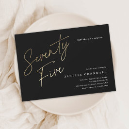 ミニマルなスクリプトブラックと金ゴールド75誕生日 招待状