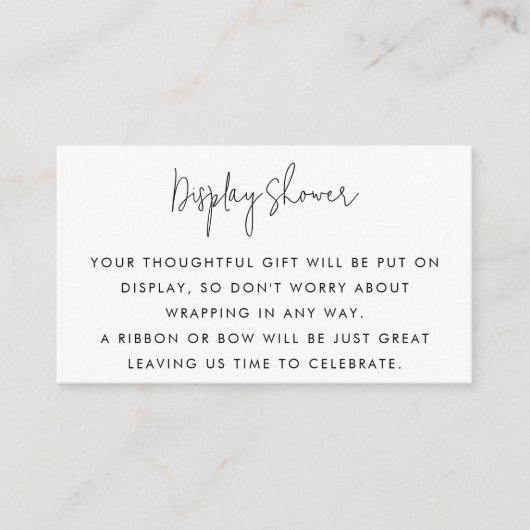 ミニマルなスクリプトブラック&ホワイトディスプレイシャワー エンクロージャーカード (正面)