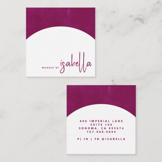 ミニマルなスクリプトメイクアップアーティストアーチラズベリー スクエア名刺 (正面/裏面)