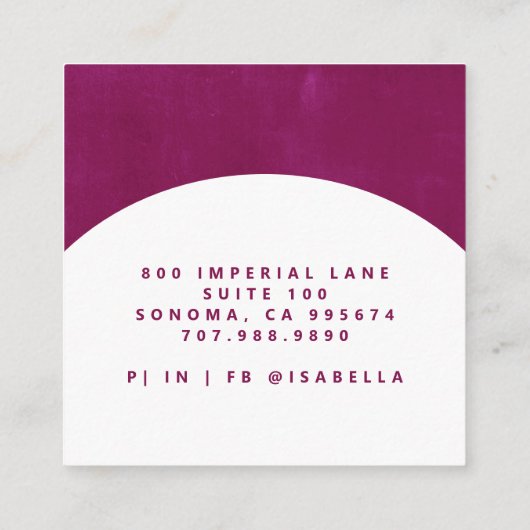 ミニマルなスクリプトメイクアップアーティストアーチラズベリー スクエア名刺 (裏面)