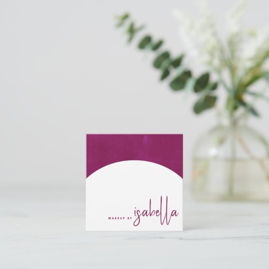 ミニマルなスクリプトメイクアップアーティストアーチラズベリー スクエア名刺 (スタンド正面)