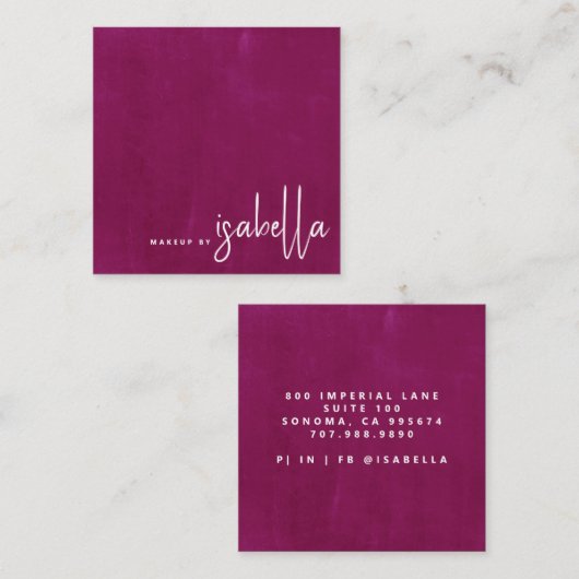 ミニマルなスクリプトメイクアップアーティストダークラズベリー スクエア名刺 (正面/裏面)