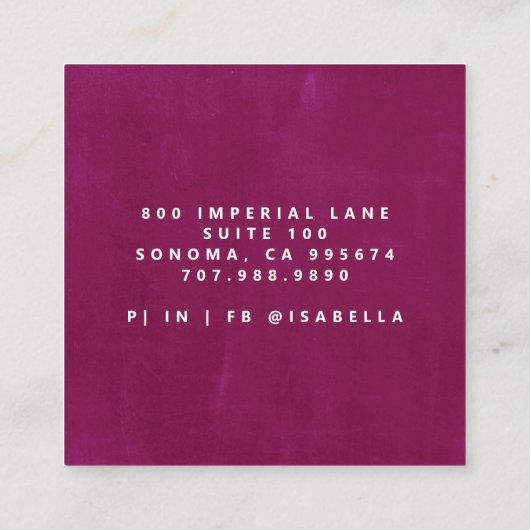 ミニマルなスクリプトメイクアップアーティストダークラズベリー スクエア名刺 (裏面)