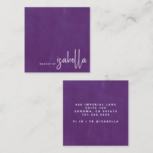 ミニマルなスクリプトメイクアップアーティストモダンスミレ スクエア名刺 (正面/裏面)