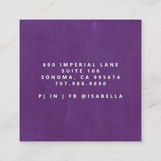 ミニマルなスクリプトメイクアップアーティストモダンスミレ スクエア名刺 (裏面)