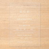 ミニマルなスクリプトモノグラム透結婚明の アクリル招待状 (正面)