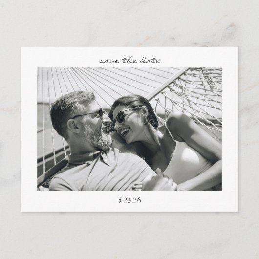ミニマルなスクリプトレタリング写真の日付の保存 案内ポストカード (正面)