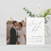 ミニマルなスクリプト写真でSave The Date 招待状 (スタンド正面)