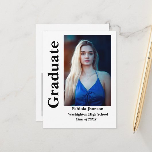ミニマルなスクリプト写真の卒業招待状 ポストカード (正面/裏面インサイチュ)