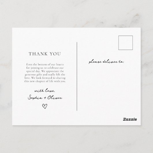 ミニマルなスクリプト写真結婚の皆様に感謝 ポストカード (裏面)