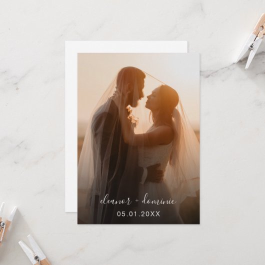 ミニマルなスクリプト写真QRコードRSVP結婚式 招待状 (正面/裏面インサイチュ)