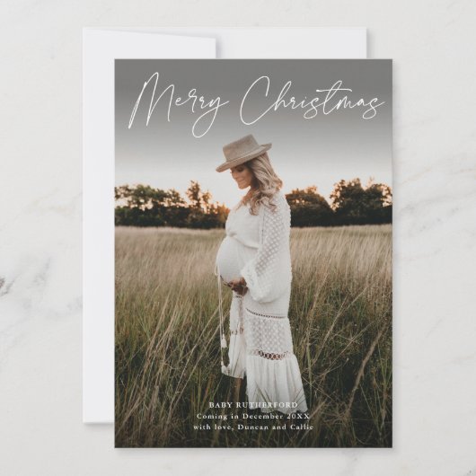 ミニマルなスクリプト妊娠写真クリスマス シーズンカード (正面)