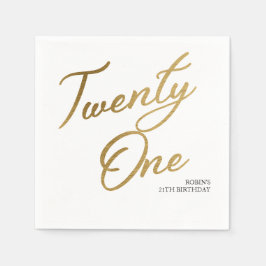 ミニマルなスクリプト白と金ゴールド21歳の誕生日 スタンダードカクテルナプキン