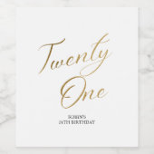 ミニマルなスクリプト白と金ゴールド21歳の誕生日 ワインラベル (シングルラベル)