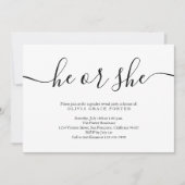 ミニマルなスクリプト白黒の性別の表示 招待状 (正面)