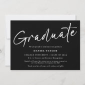 ミニマルなスクリプト白黒写真卒業 案内状 (正面)