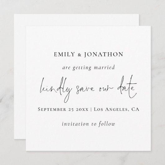 ミニマルなスクリプト白黒日付の保存 ノートカード (正面/裏面)