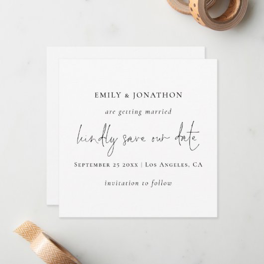 ミニマルなスクリプト白黒日付の保存 ノートカード (正面/裏面インサイチュ)