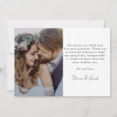 ミニマルなスクリプト結婚ハートの写真 サンキューカード (裏面)