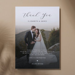 ミニマルなスクリプト結婚写真のサンキューカード 招待状