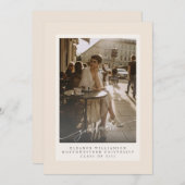 ミニマルなスクリプト赤面オーバーレイ写真卒業 案内状 (正面/裏面)