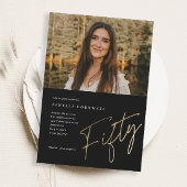 ミニマルなスクリプト金ゴールド50thフォト誕生日 マグネット招待状