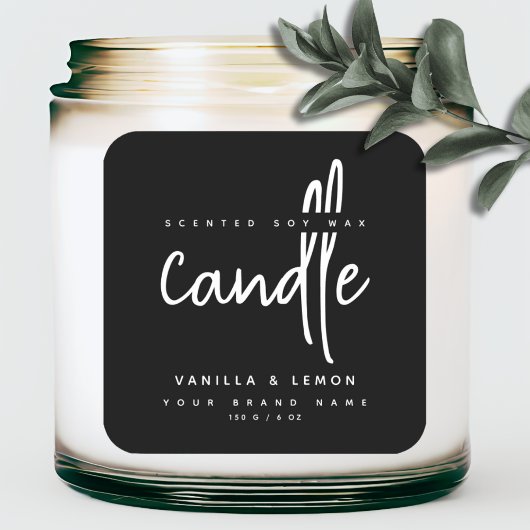 ミニマルなスクリプト黒製品ラベルのシール スクエアシール