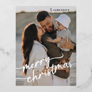 ミニマルなスクリプト1写真メリークリスマス実在 箔シーズンポストカード