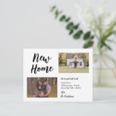 ミニマルなスクリプト2つの写真の新しいホーム移動 案内ポストカード (スタンド正面)