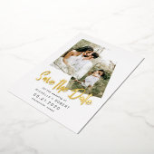 ミニマルなスクリプト2枚の写真の日付の保存 箔招待状 (回転した状態)