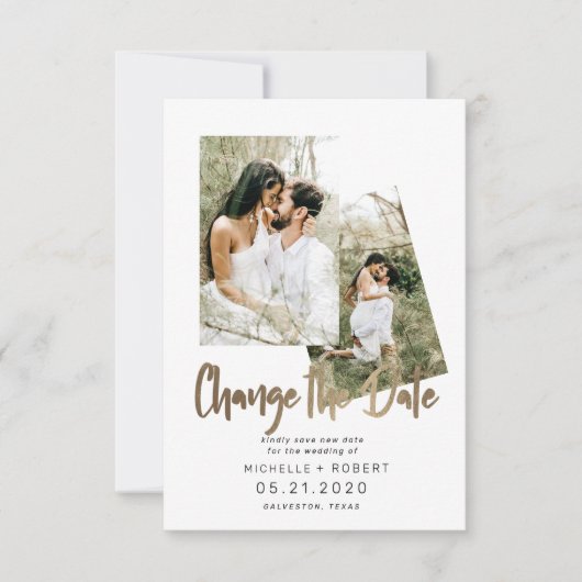 ミニマルなスクリプト2枚の写真の日付の変更 招待状 (正面)