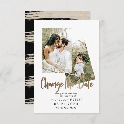 ミニマルなスクリプト2枚の写真の日付の変更 招待状 (正面/裏面)