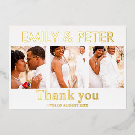 ミニマルなスクリプト4枚の写真 ウェディング サンクスカード 箔招待状