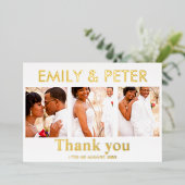 ミニマルなスクリプト4枚の写真 ウェディング サンクスカード 箔招待状 (立ち正面)