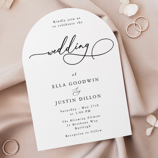 ミニマルなスクリプト ブラック&ホワイトの結婚式 招待状