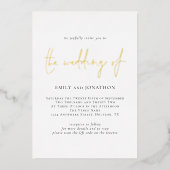 ミニマルなスクリプトQRコ結婚ード実在の 箔招待状 (正面)