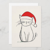 「ミニマルなスケッチクリスマスキャットサンタハット シーズンカード (正面/裏面)