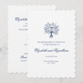 ミニマルなスケッチブライダルブーケスキャロプ結婚ト 招待状 (正面/裏面)