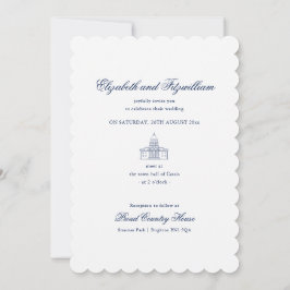 ミニマルなスケッチブライダルブーケスキャロプ結婚ト 招待状