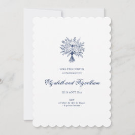 ミニマルなスケッチブライダルブーケ結婚のホタテ 招待状