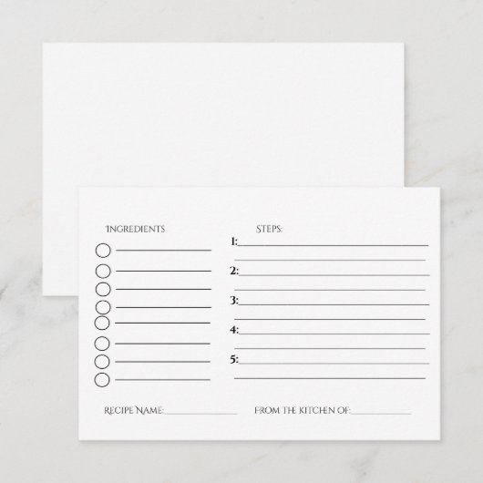 ミニマルなスタイルのブライズシャワー レシピ募集カード エンクロージャーカード (正面/裏面)