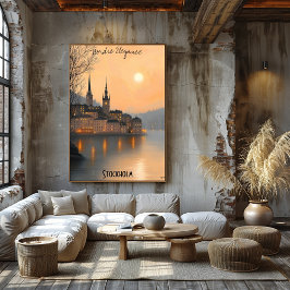 ミニマルなストックホルムスカイライン – スウェーデンのシティアート ポスター