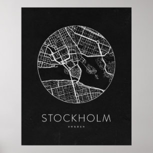 ミニマルなストックホルム市地図 ポスター