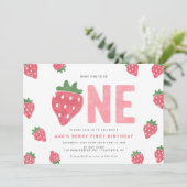 ミニマルなストロベリーベリー誕生日 招待状 (スタンド正面)