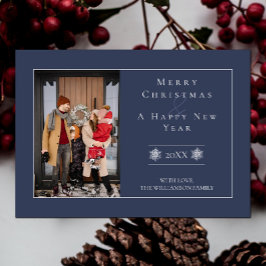 ミニマルなスノーフレーク・クリスマス |青い写真カード シーズンカード