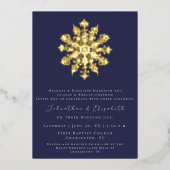 ミニマルなスノーフレーク | ネイビーブルー結婚ズ 箔招待状 (正面)