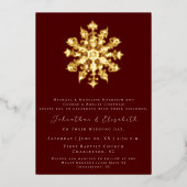 ミニマルなスノーフレーク | レッド結婚ズ 箔招待状 (正面)